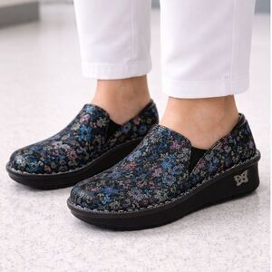 Alegria Floral Leather Comfort Clogs Women US 6.5 7 Teacher Nursing Shoes
